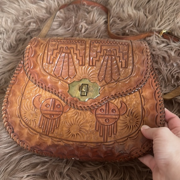 Vintage Handbags - Vintage Native American leather tooled crossbody bag